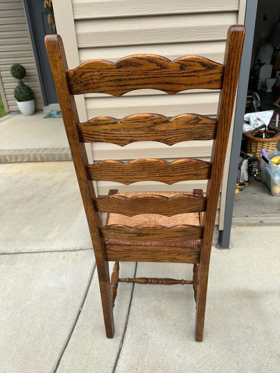 Vintage Wooden Ladder Back Chair with Woven Seat Antique Gre