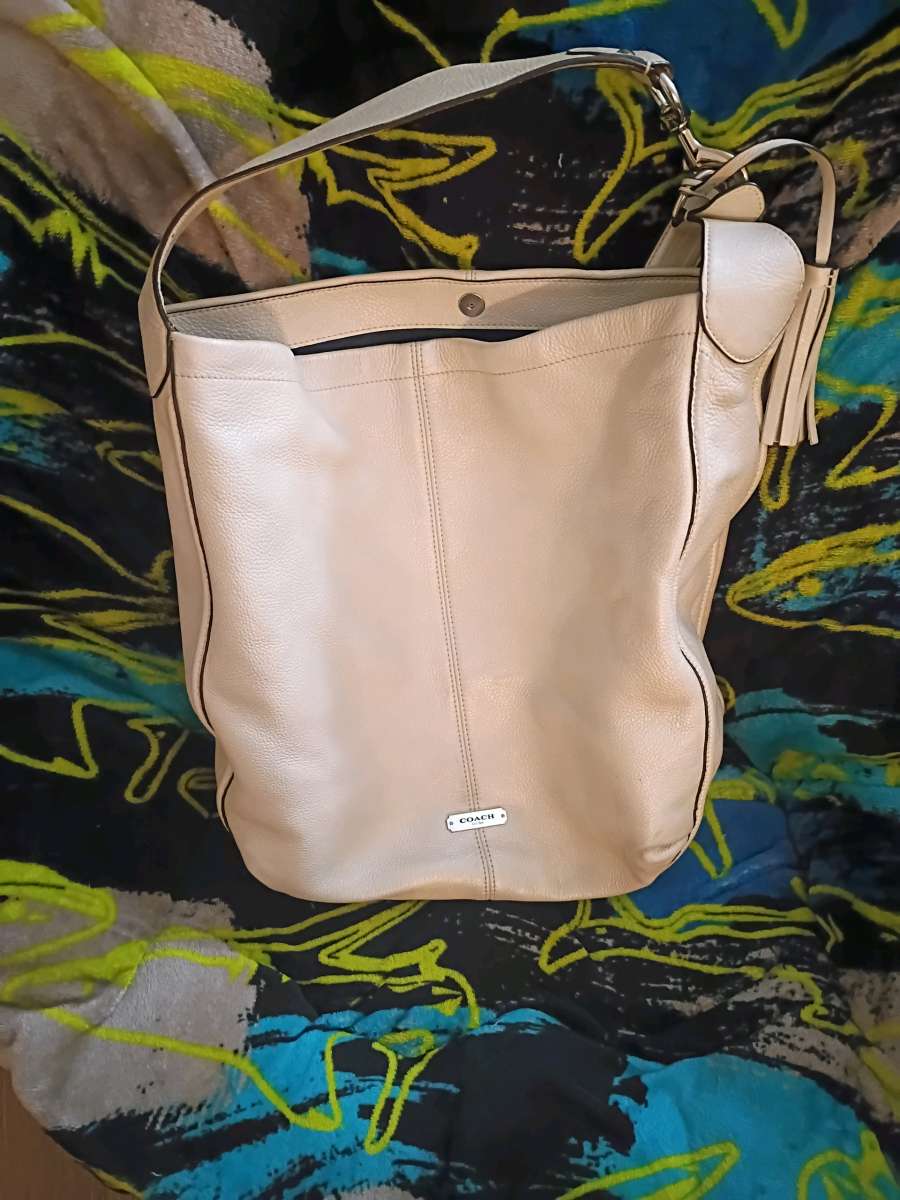 white leather coach purse
