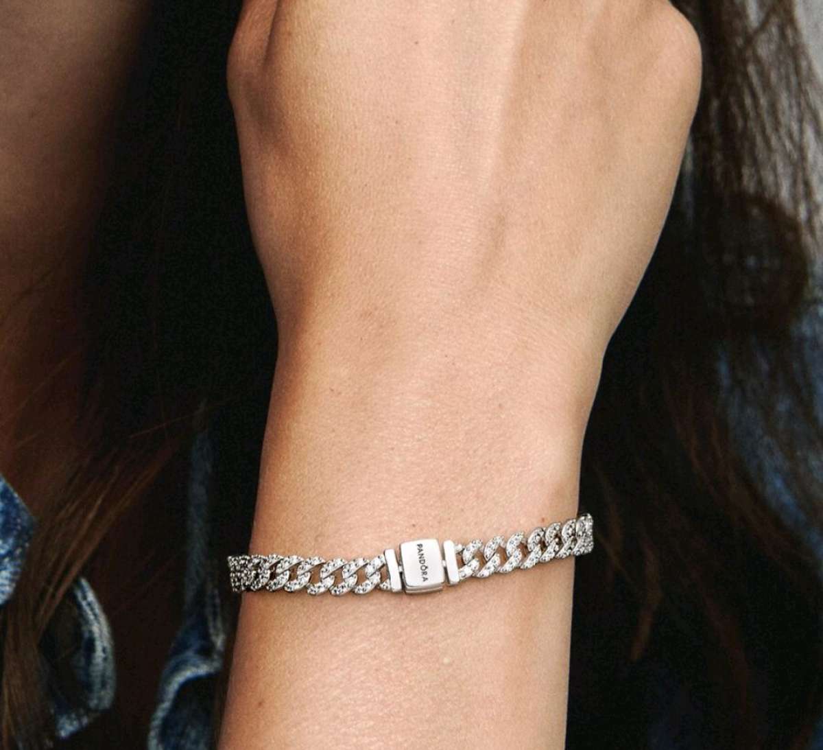 PANDORA TIMELESS PAVE CUBAN CHAIN STERLING SILVER BRACELET