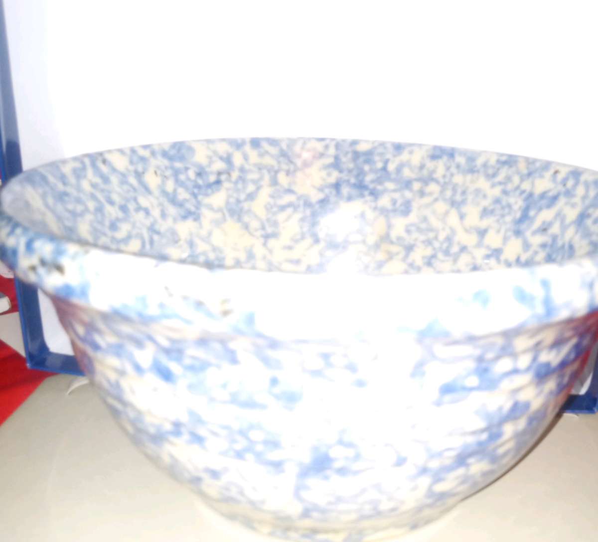 vintage blue white sponge bowl