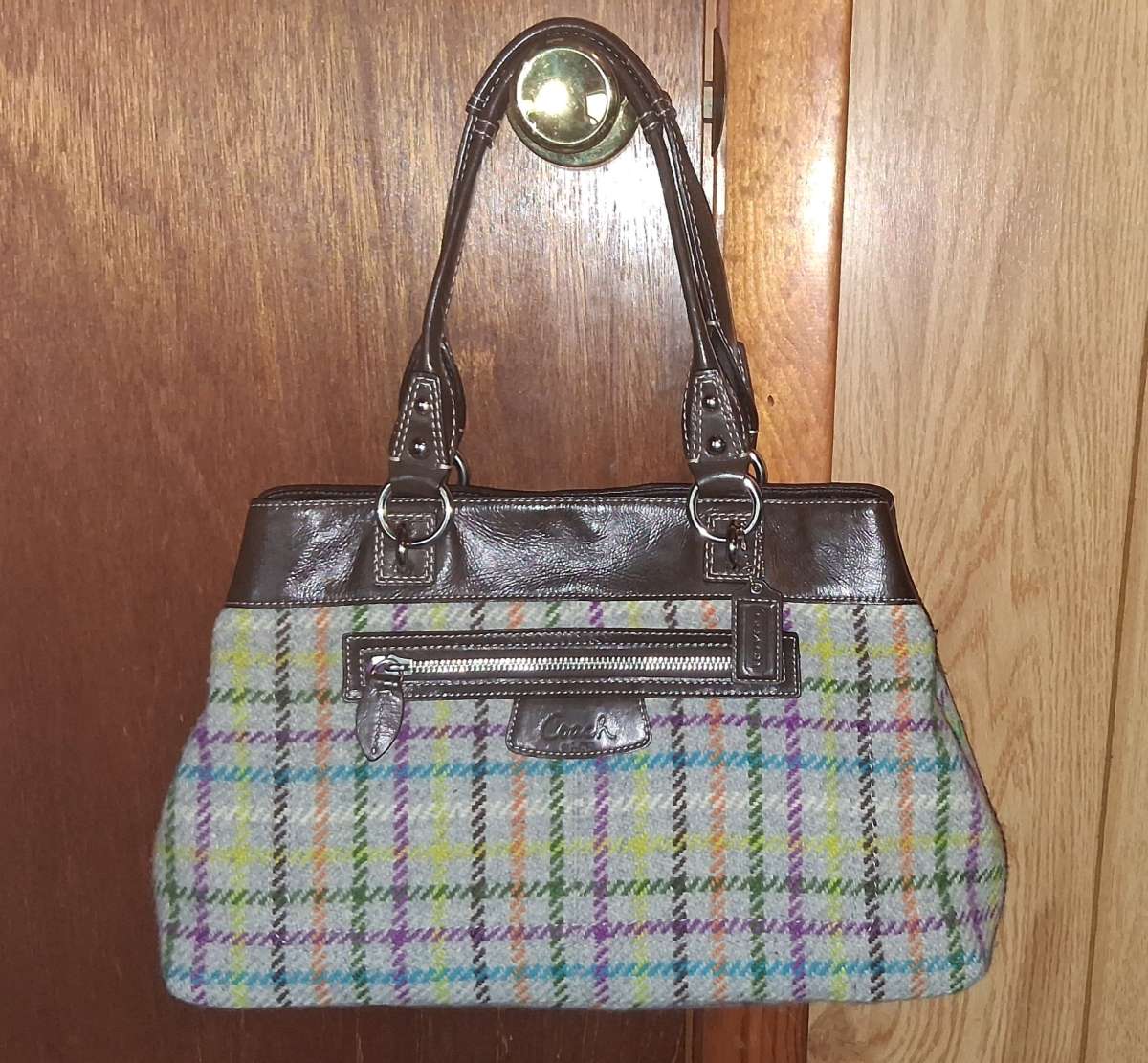 COACH PENELOPE TATTERSALL PLAID WOOL SHOULDER BAG