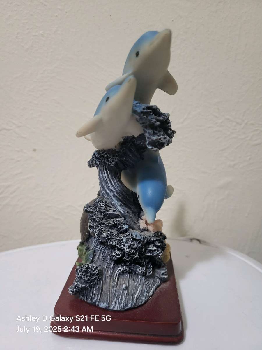 Blue and white dolphin and turtle figurine dolphinlove