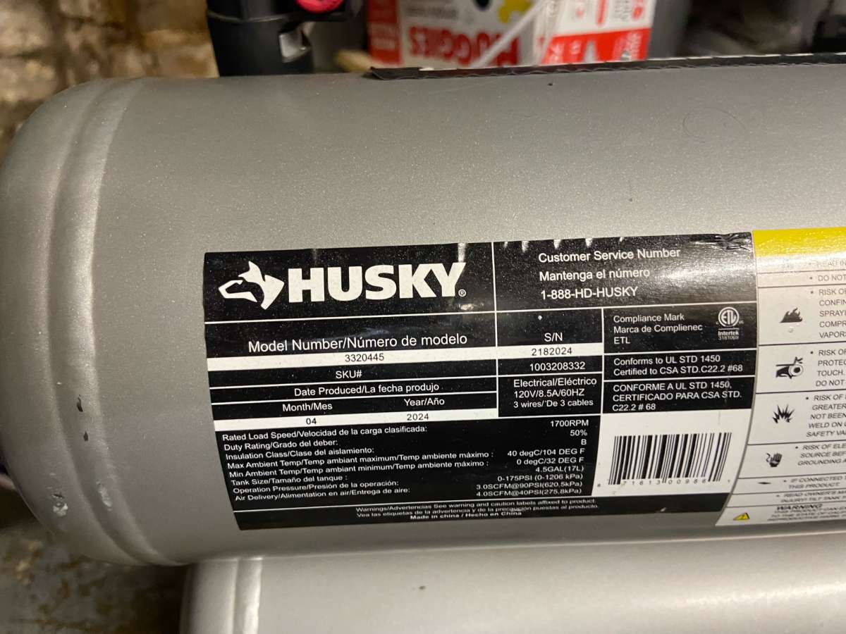 Husky45 Gal 175 PSI Portable Electric OilFree Quiet Twin Sta