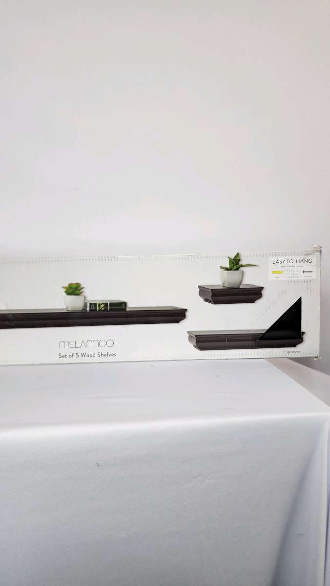 16 IN X 4 IN X 175 IN BROWN WALL MOUNTING SHELVES SET OF 5