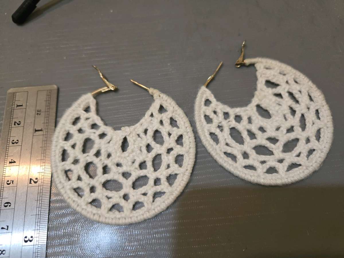 Large White crochet hoop earrings crochetjewellery