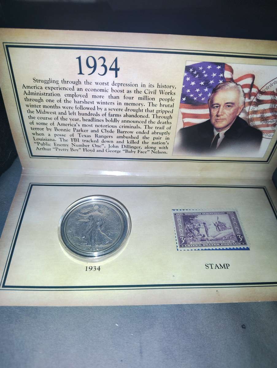 1934 walking liberty and stamp