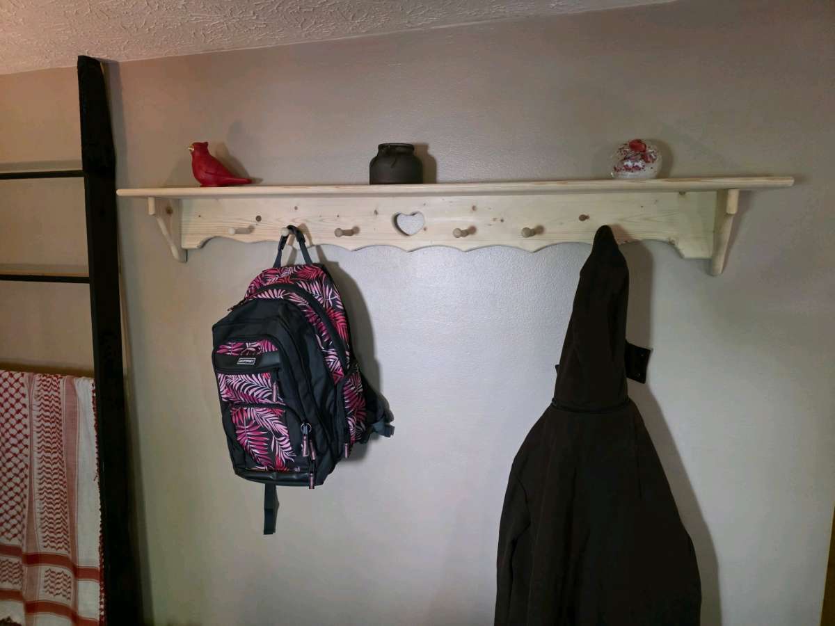 Rustic Wall Shelf with Peg Hooks