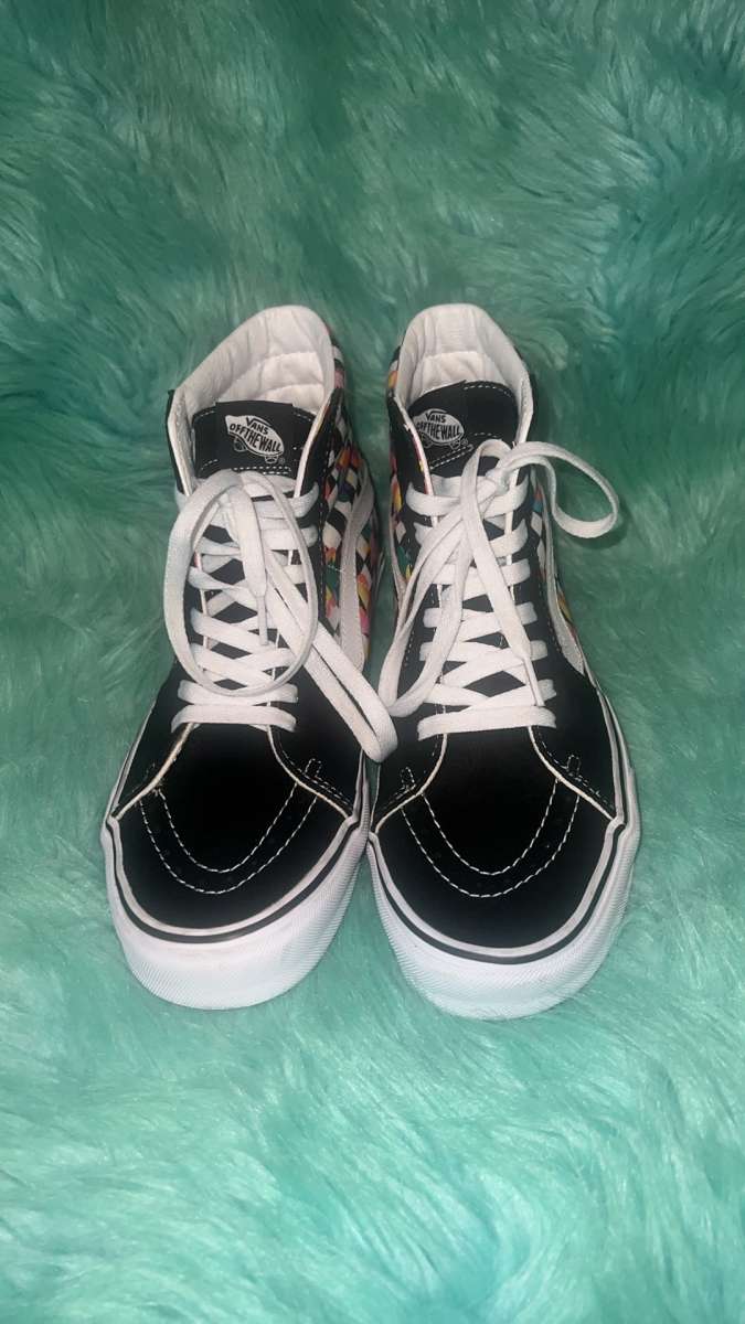 Mens Size 10 Vans Sk8 High Top Floral Checkered Sneakers