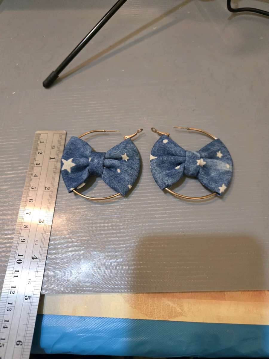 Blue and white bow denim style hoop earrings kawaii cutejewe