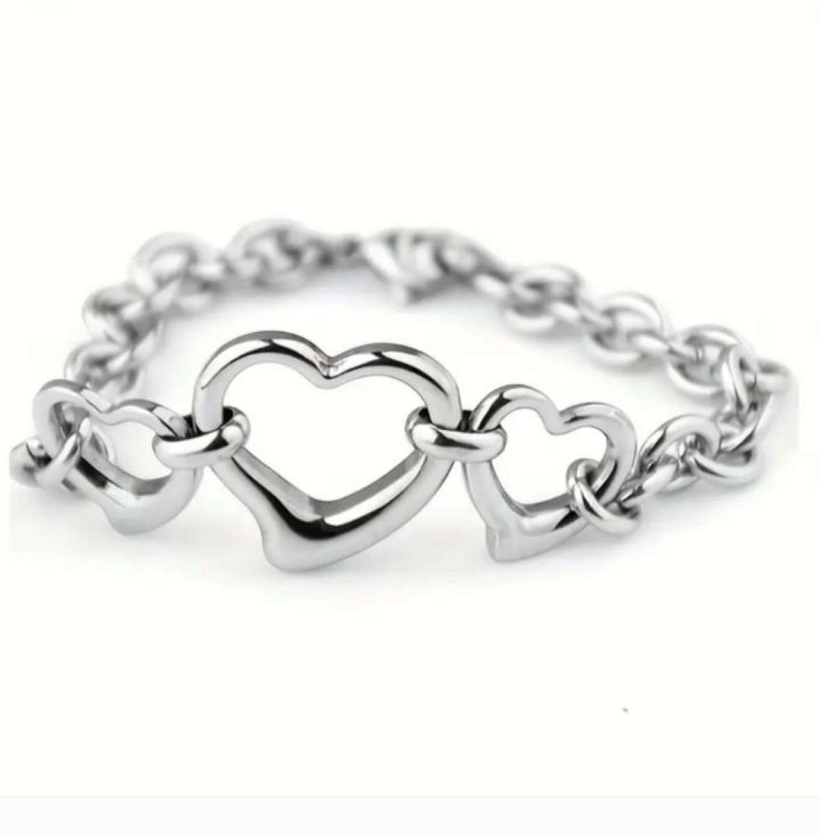 Womens Stainless Steel Heart Chain Bracelet