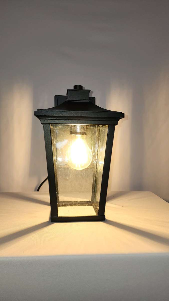 BLACK 1LIGHT OUTDOOR WALL SCONCE WITH SEEDED GLASS SHADE