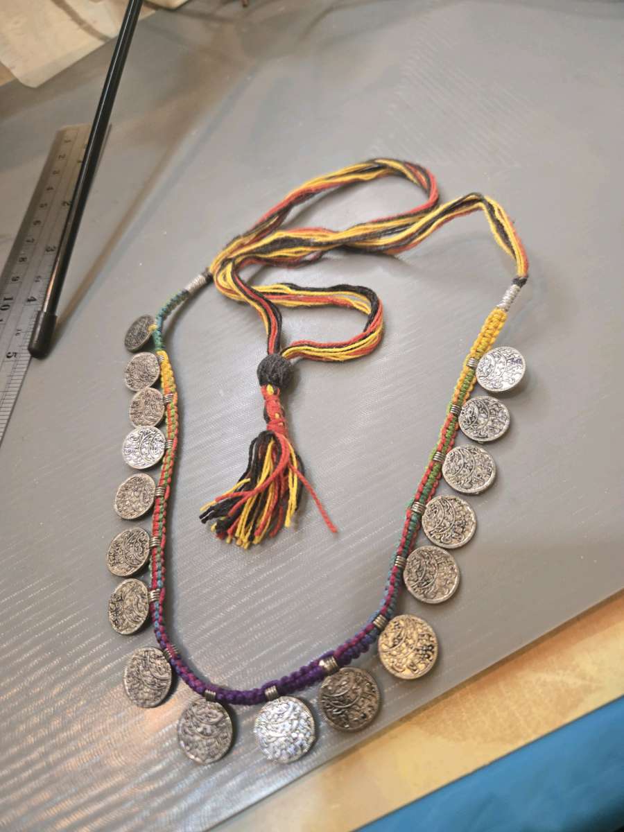 Multicoloured silver coin necklace with tassel festivalvibes