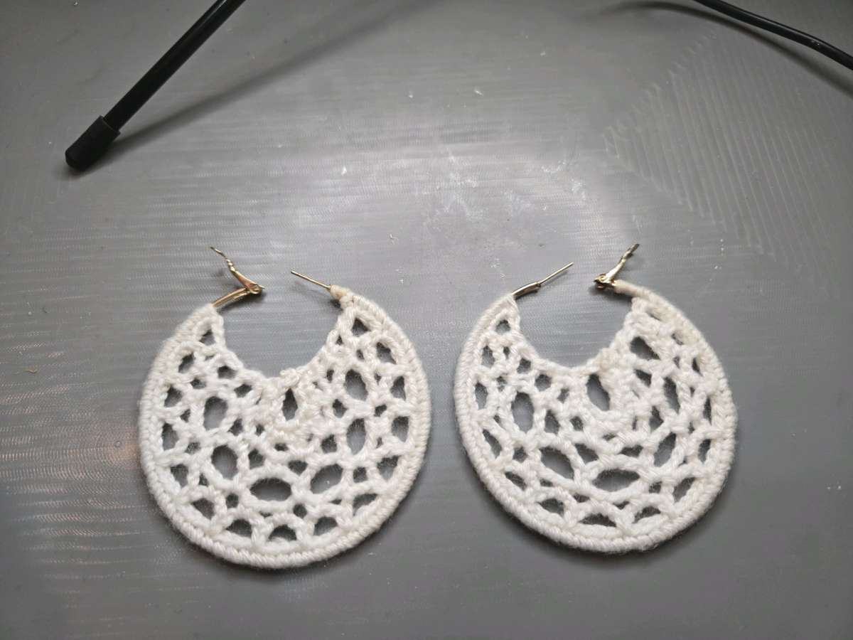 Large White crochet hoop earrings crochetjewellery