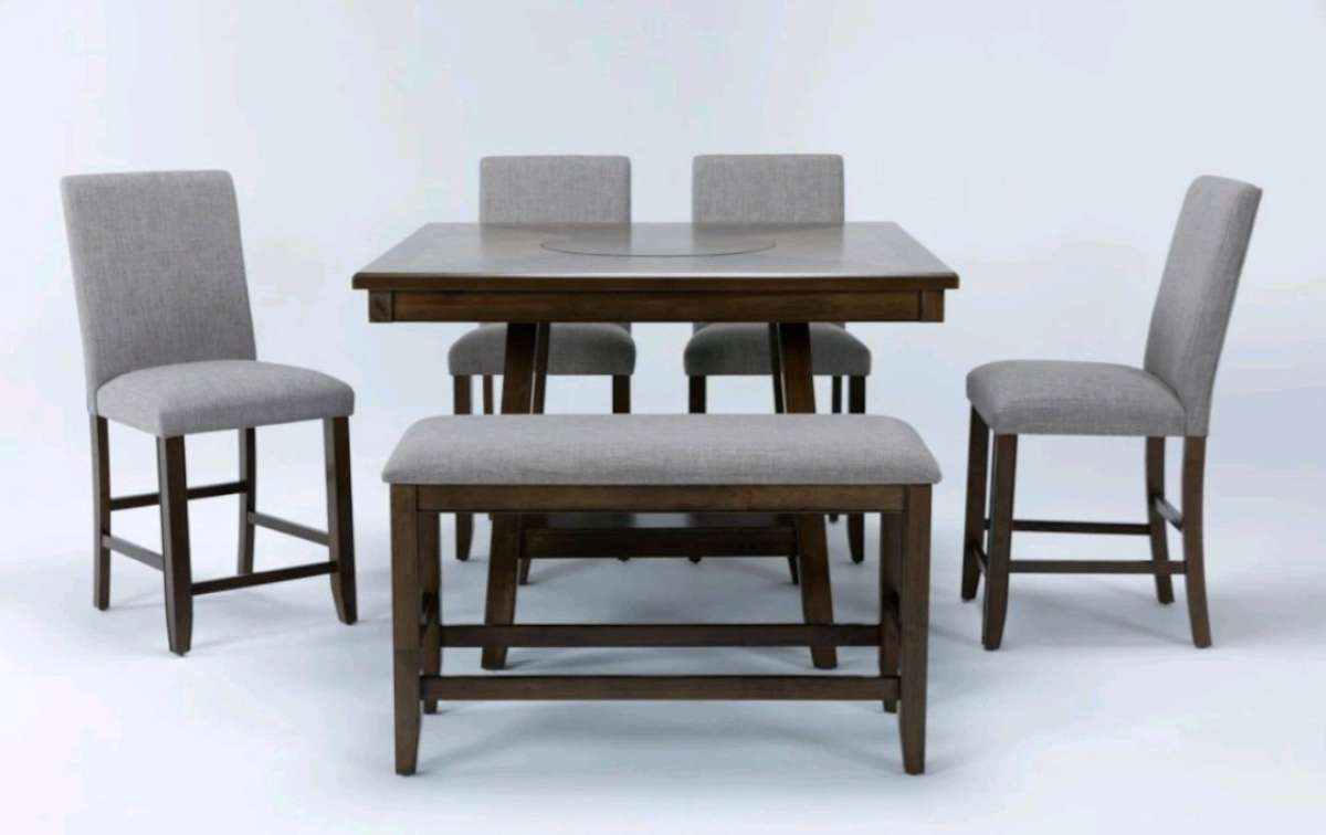 Hyland Brown Grey 48 CounterHeight Table Set w Lazy Susan