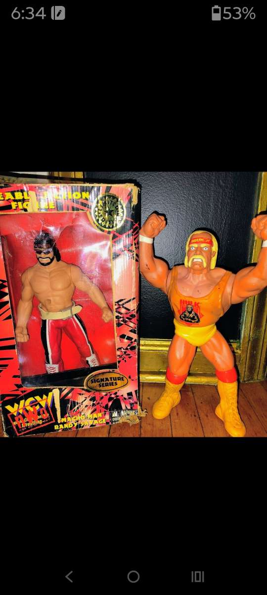 Vintage 12in machoManRandySavage and 12in talking hulk Hogan