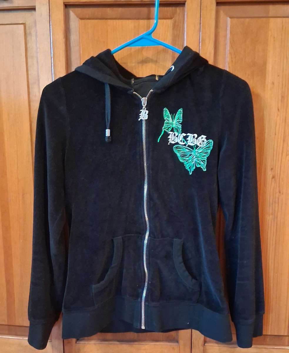 BCBGMAXAZRIA BLACK GELVET HOODIE WOMENS SMALL
