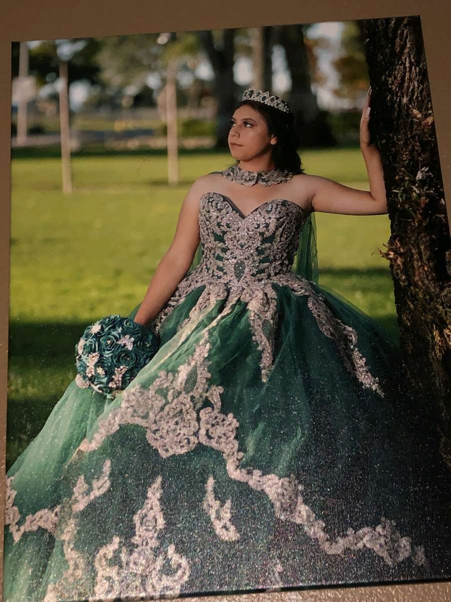 Quinceanera dress Emerald green rose gold