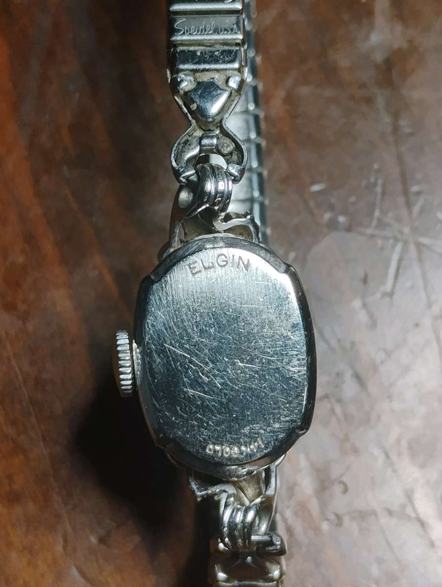 vintage Lady Elgin 14k White Gold Diamond Watch