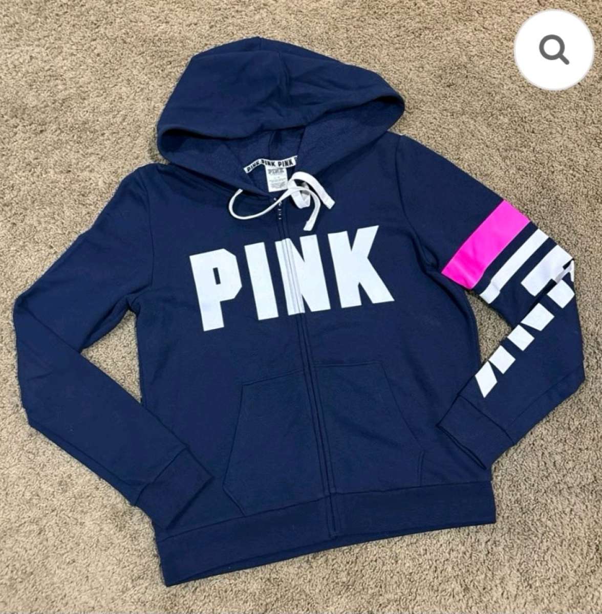 VICTORIAS SECRET PINK HOODIE BLUE WITH WHITE LOGO WOMENS SM