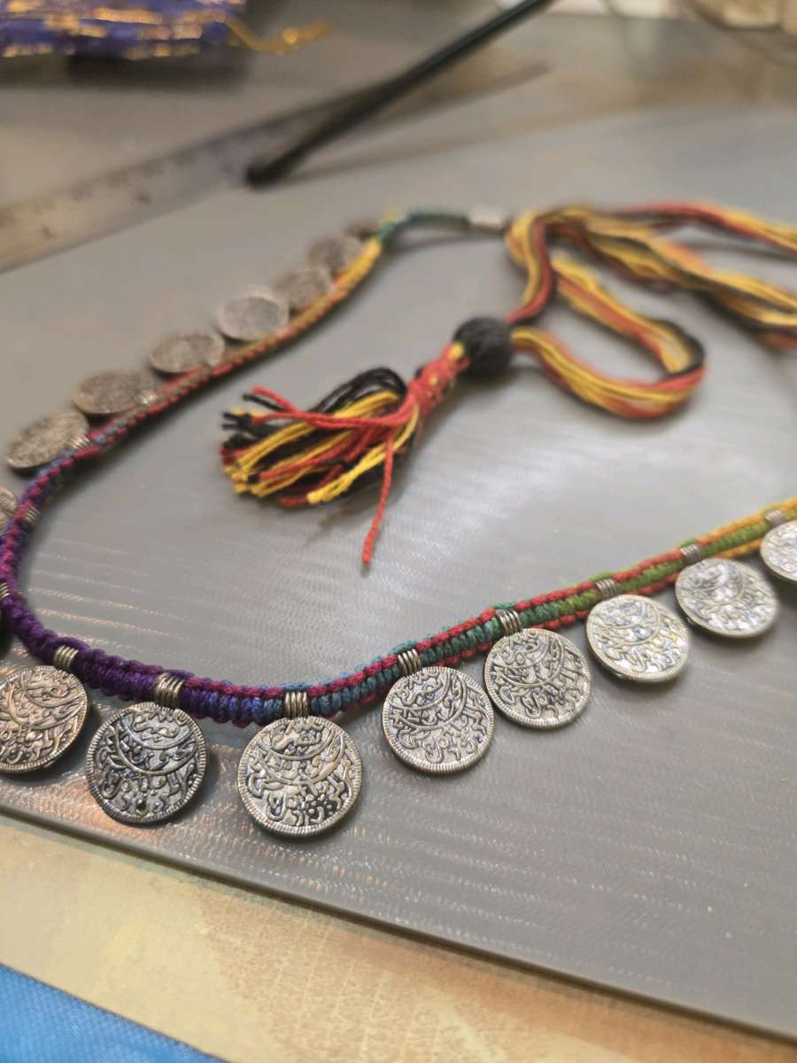 Multicoloured silver coin necklace with tassel festivalvibes