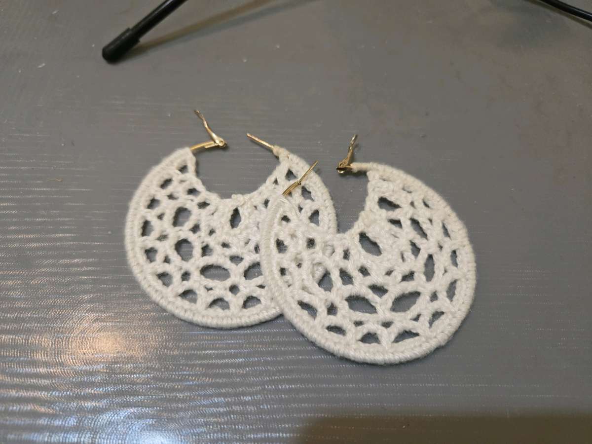 Large White crochet hoop earrings crochetjewellery