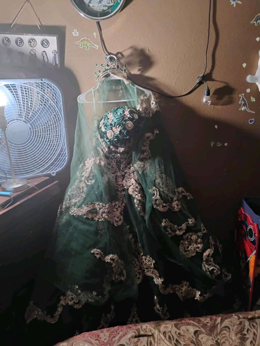 Quinceanera dress Emerald green rose gold