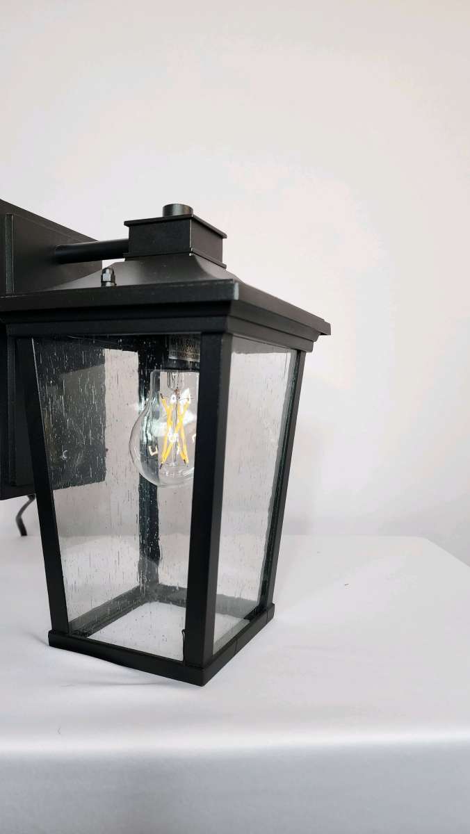BLACK 1LIGHT OUTDOOR WALL SCONCE WITH SEEDED GLASS SHADE