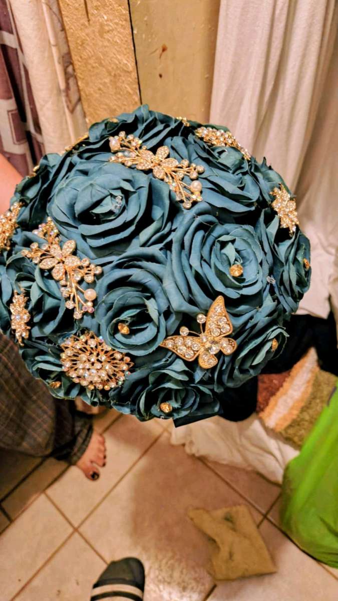 Quinceanera dress Emerald green rose gold