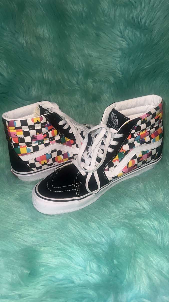 Mens Size 10 Vans Sk8 High Top Floral Checkered Sneakers