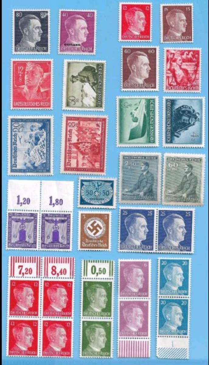 Antique German WWII postage stamps  and  20x 5 Rs coins