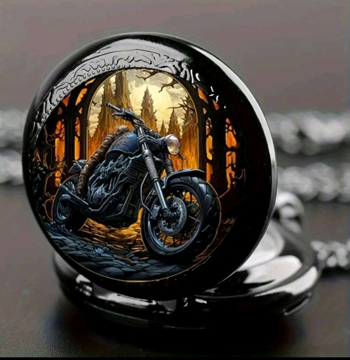 Motorcycle Pocket  Watch Zoomed in to show Detail