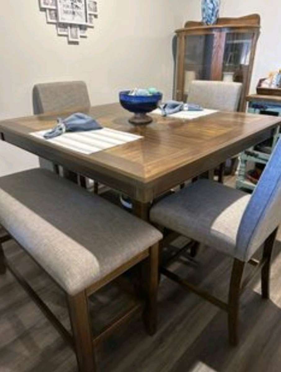 Hyland Brown Grey 48 CounterHeight Table Set w Lazy Susan