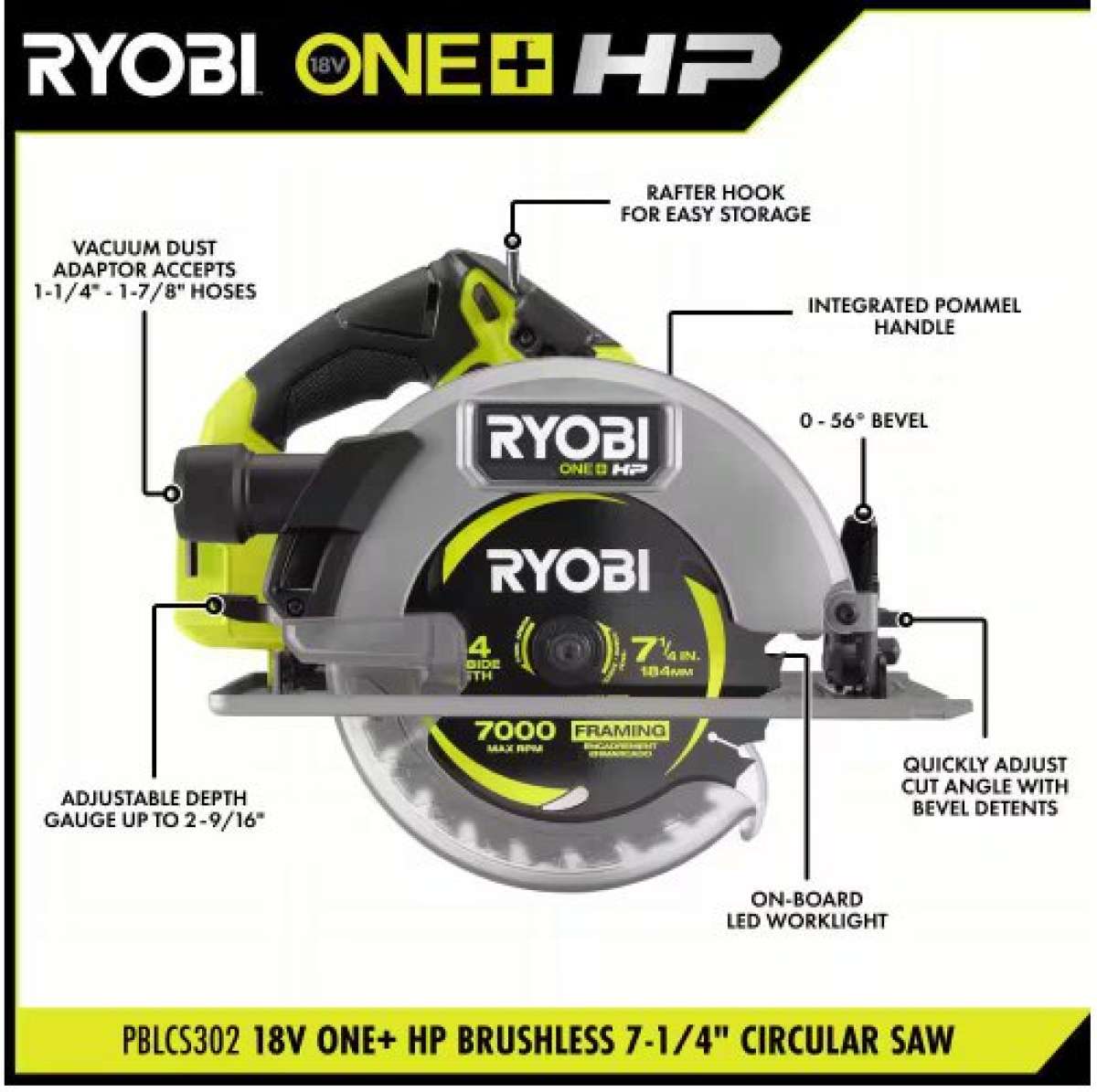 RYOBI ONE HP 18V BRUSHLESS CORDLESS 714 IN CIRCULAR SAW