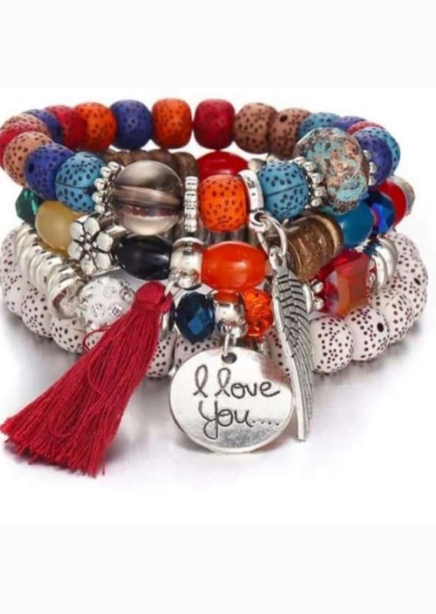 Womens Bead Tassel with Charm Bracelet  Colorful Beads  I Lo