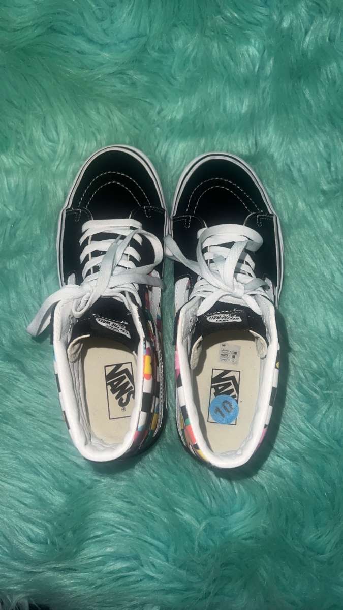 Mens Size 10 Vans Sk8 High Top Floral Checkered Sneakers