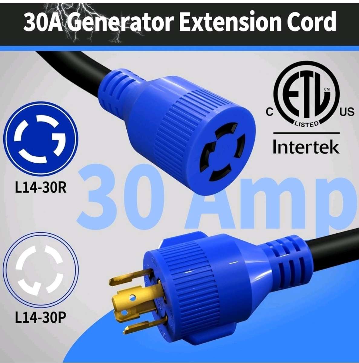 4 Prong 30 Amp 25 Foot Generator Extension CordNEMA L1430PL1