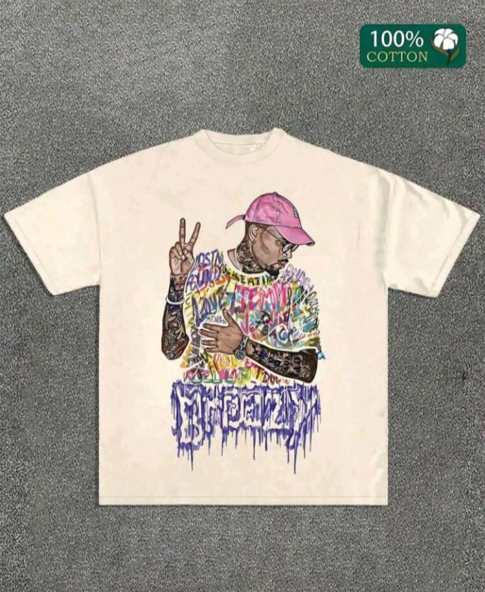 Rock Singer Retro Print HipHop Rock Style Heavy TShirt Casua