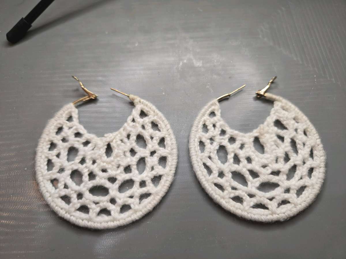 Large White crochet hoop earrings crochetjewellery