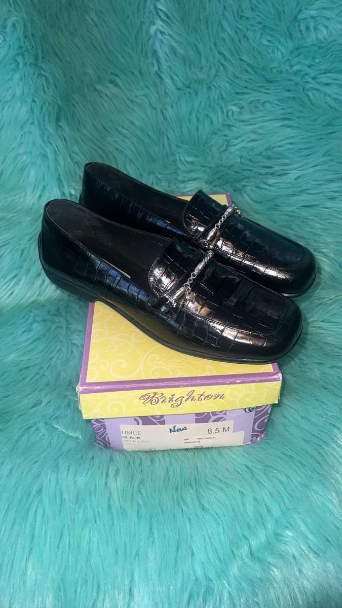 NIB Brighton Unice Black Croc With Silver Chain Womens Size