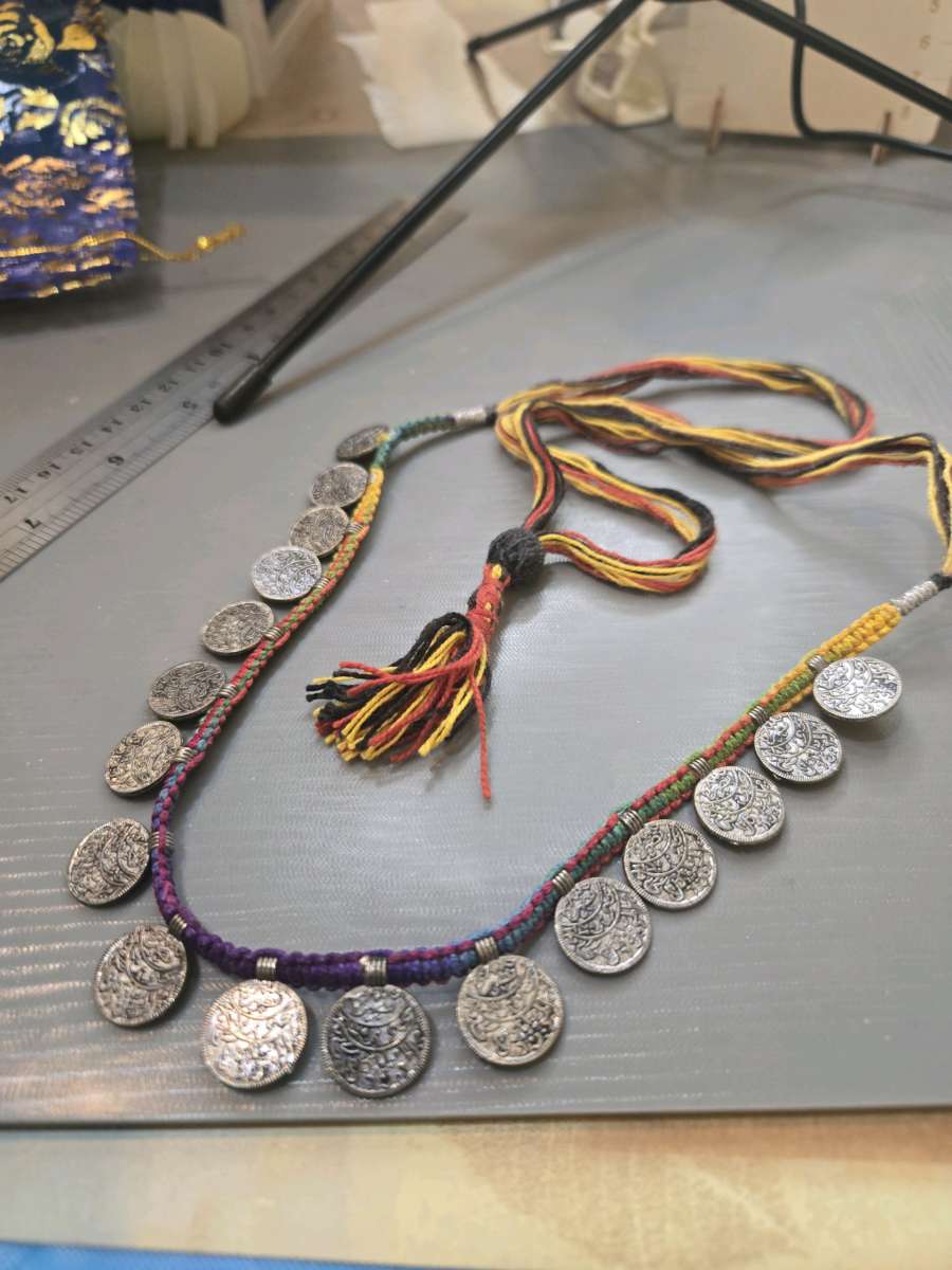 Multicoloured silver coin necklace with tassel festivalvibes