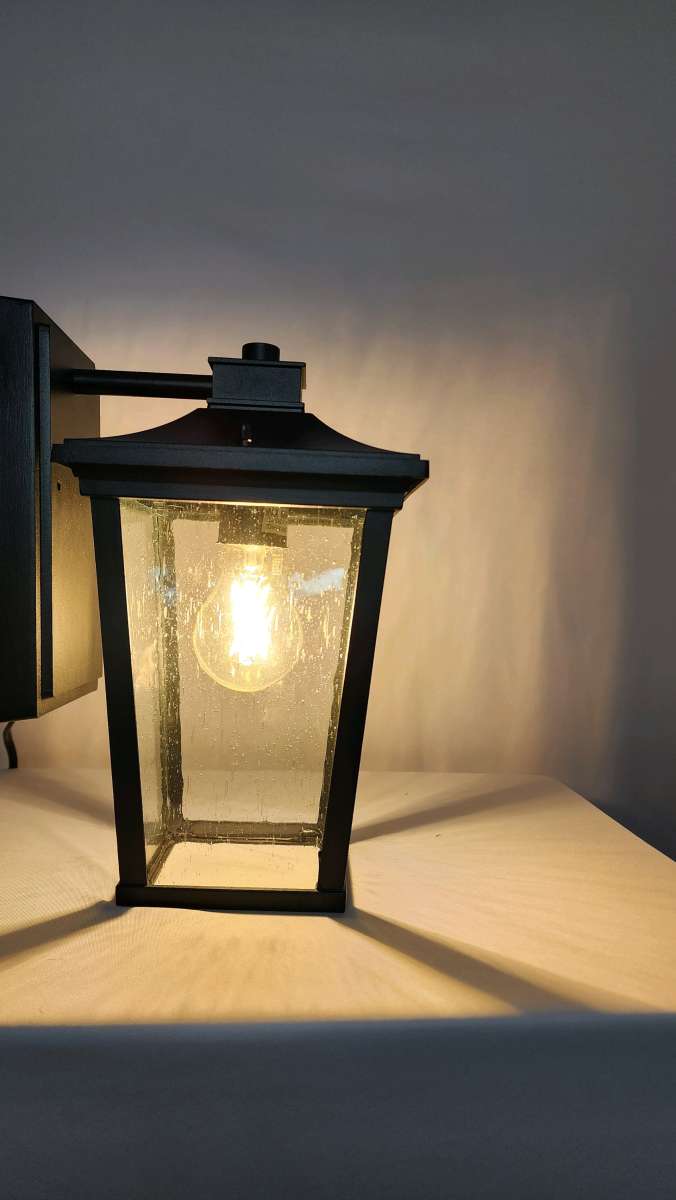 BLACK 1LIGHT OUTDOOR WALL SCONCE WITH SEEDED GLASS SHADE