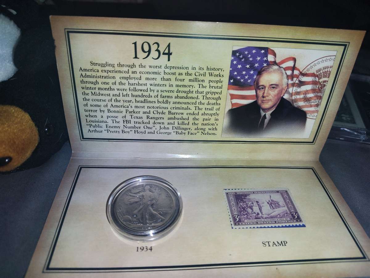 1934 walking liberty and stamp