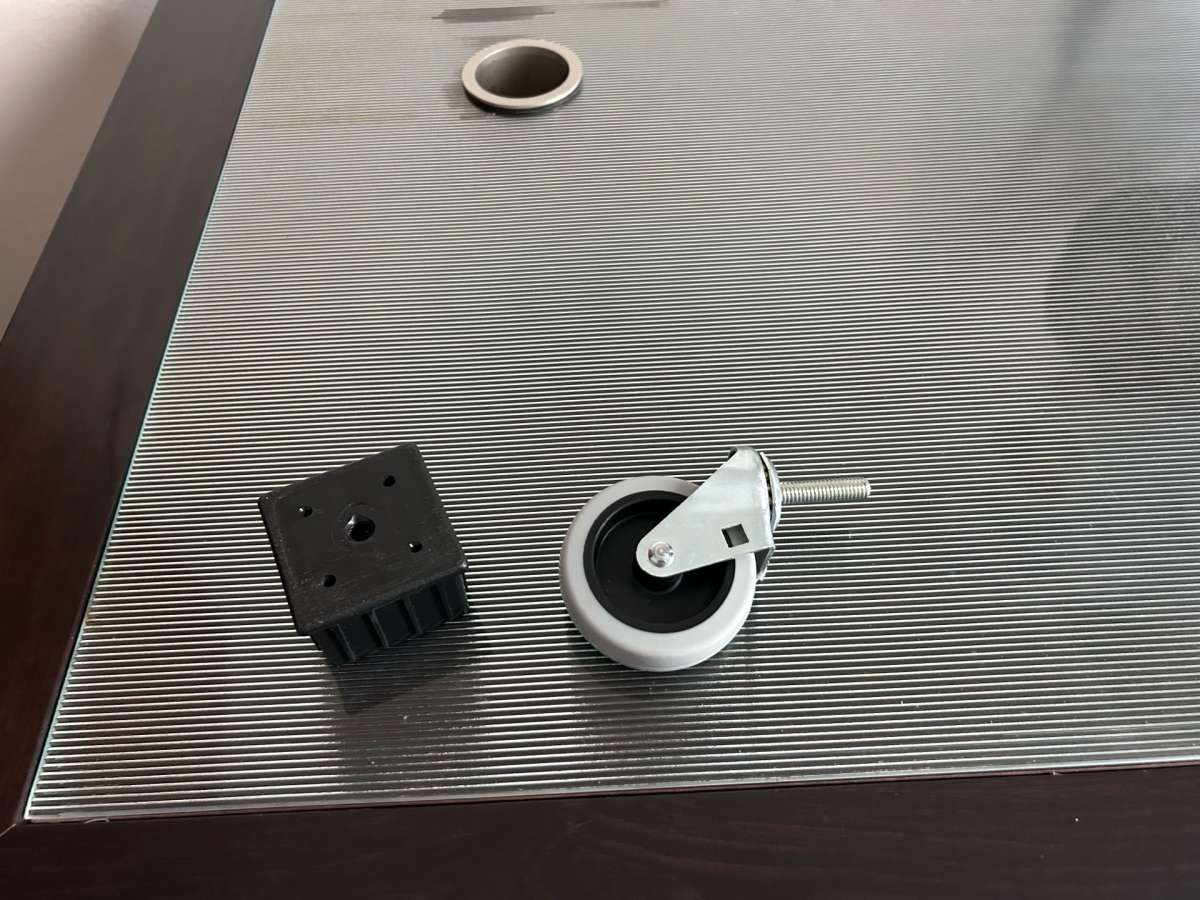 Glass Top Office Desk with Dark Wood Frame