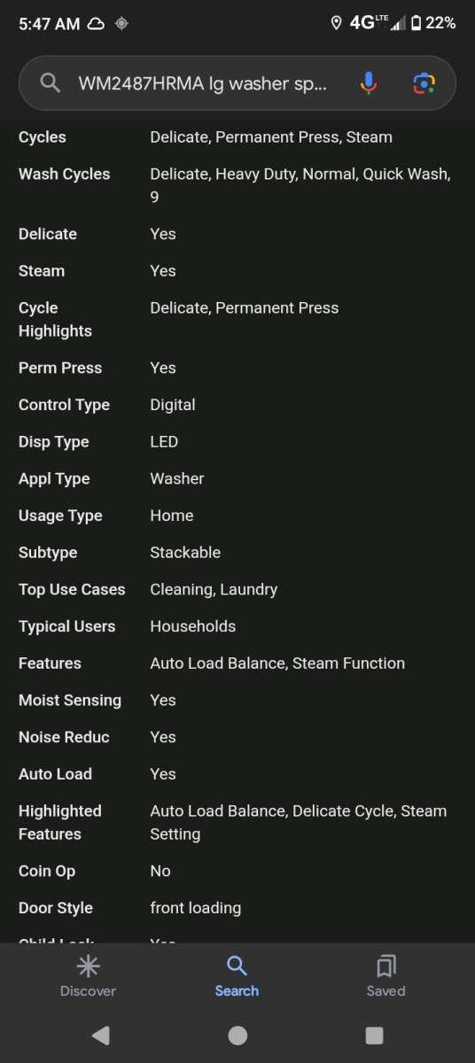 LG STACKABLE WASHER DRYER