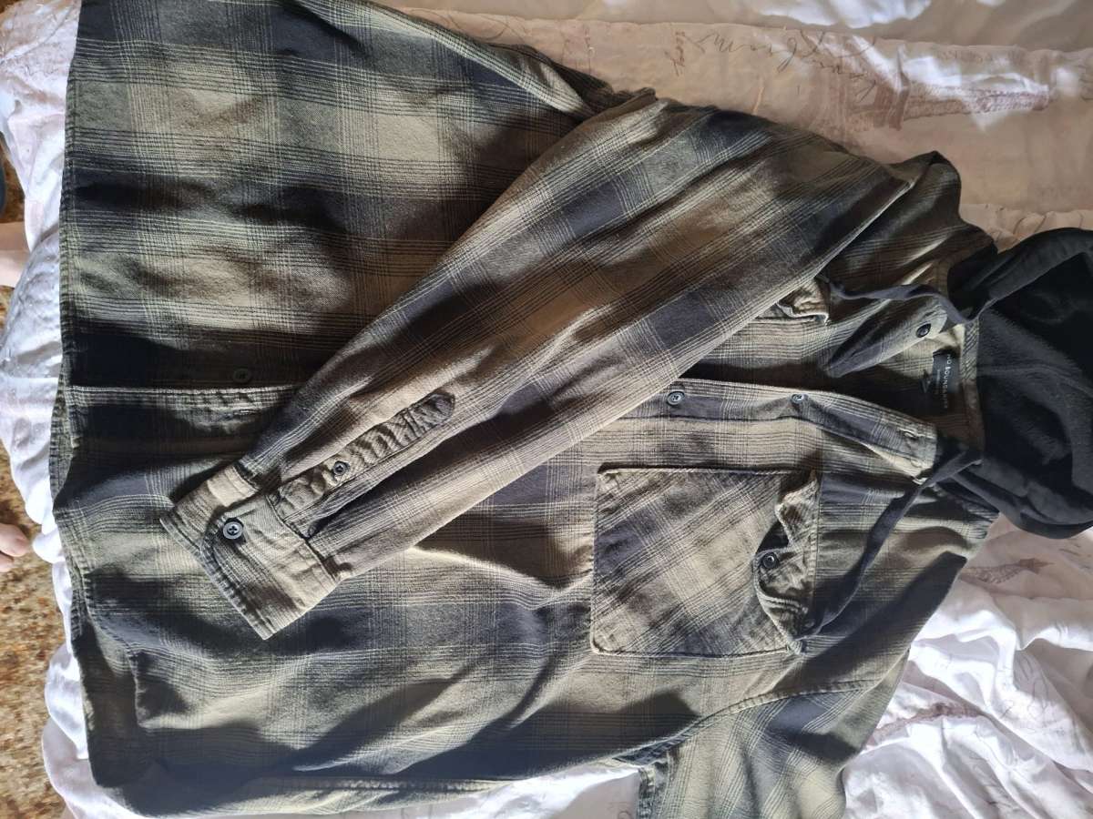 Green hooded flannel