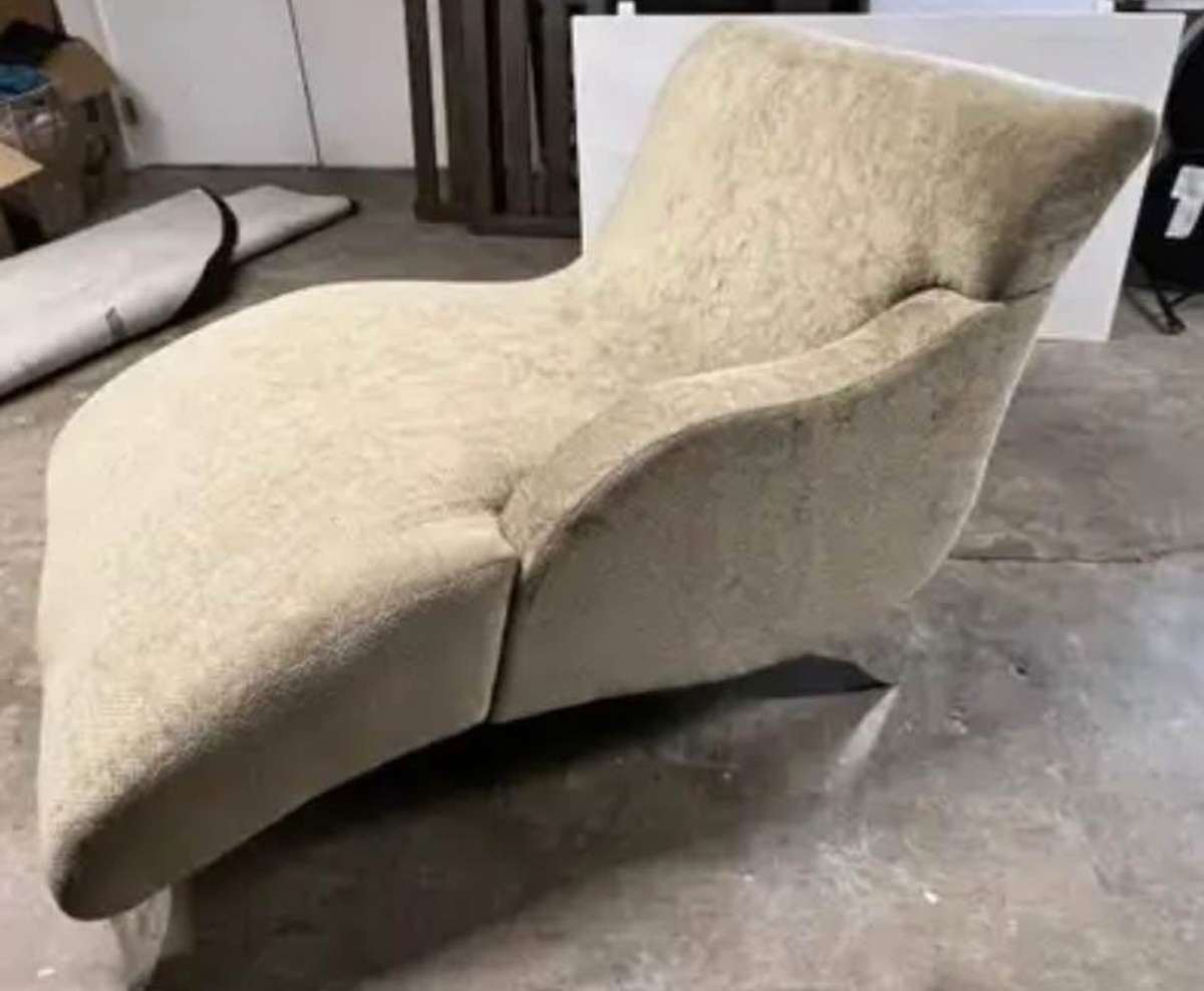 Double Wide Chenille Modern Curved Chaise Lounge