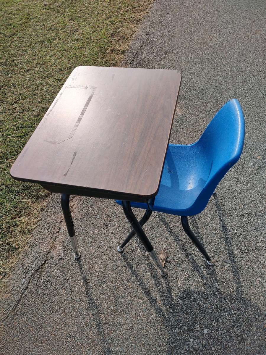 antique metal school desk with chair or a end table