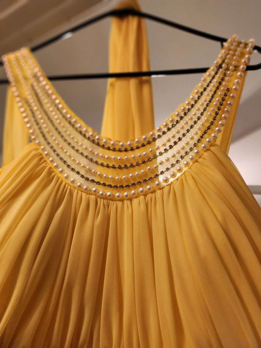 Fiesta Yellow Maxi Dress with Beaded Neckline