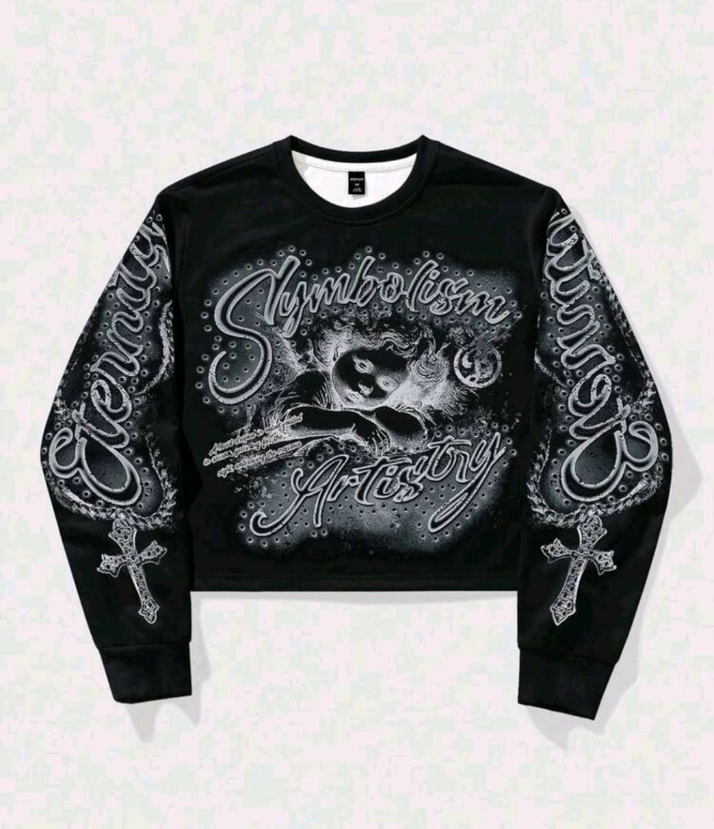 ROMWE MEN Street Life Mens Graphic Print Crew Neck Long Slee