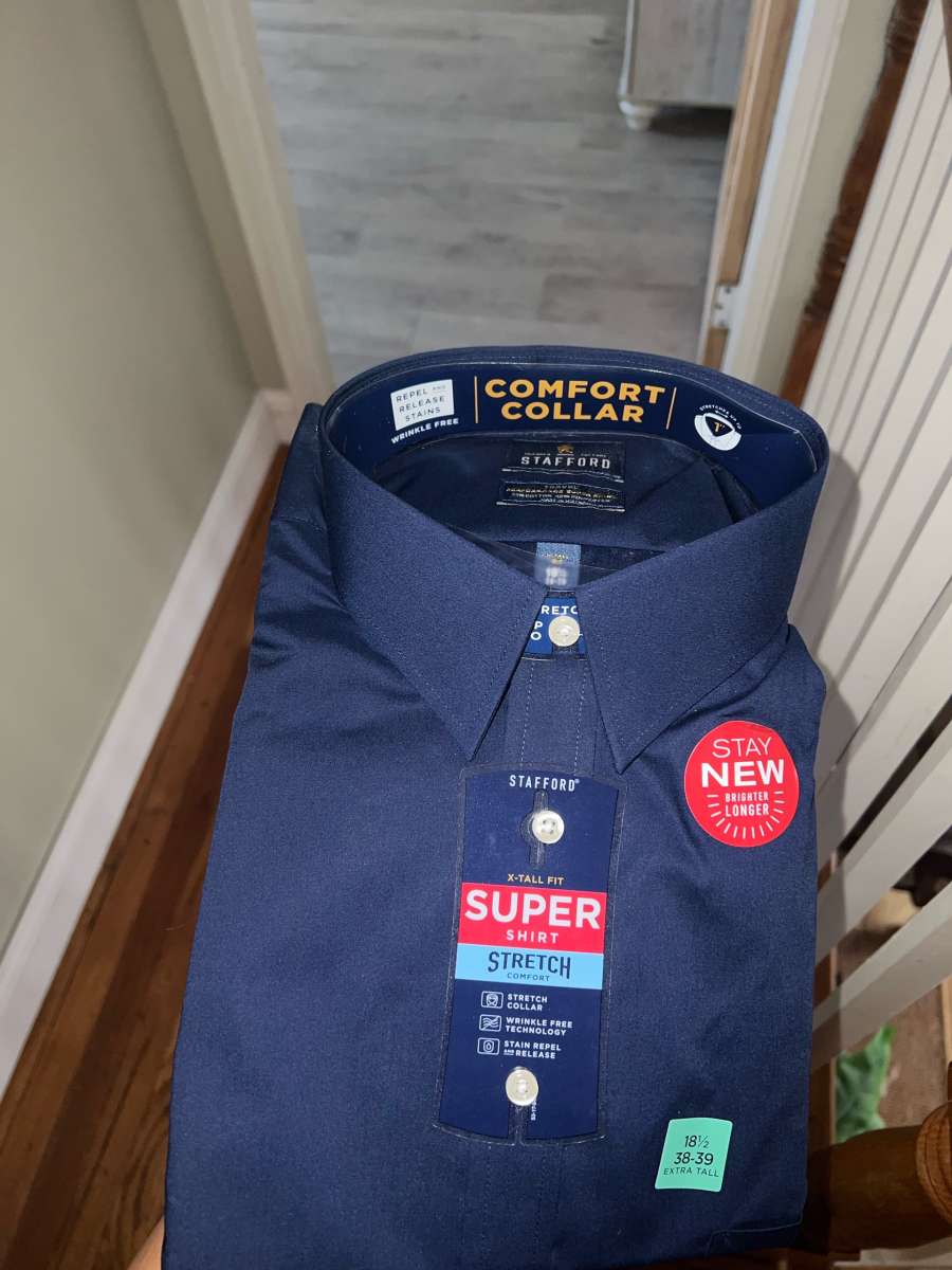 Stafford Mens Super Shirt  Navy Blue Stretch Dress Shirt 18